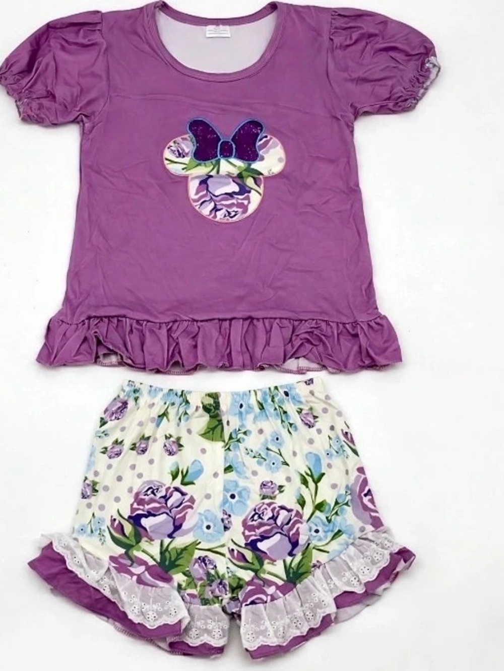 Kids Purple Floral Ruffle Set Like New